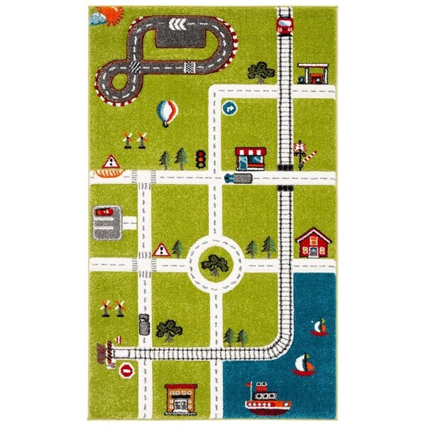 Flowers First 3 x 3 ft. Carousel Kids & Youth Square Rug, Green & Ivory FL2115113 - main
